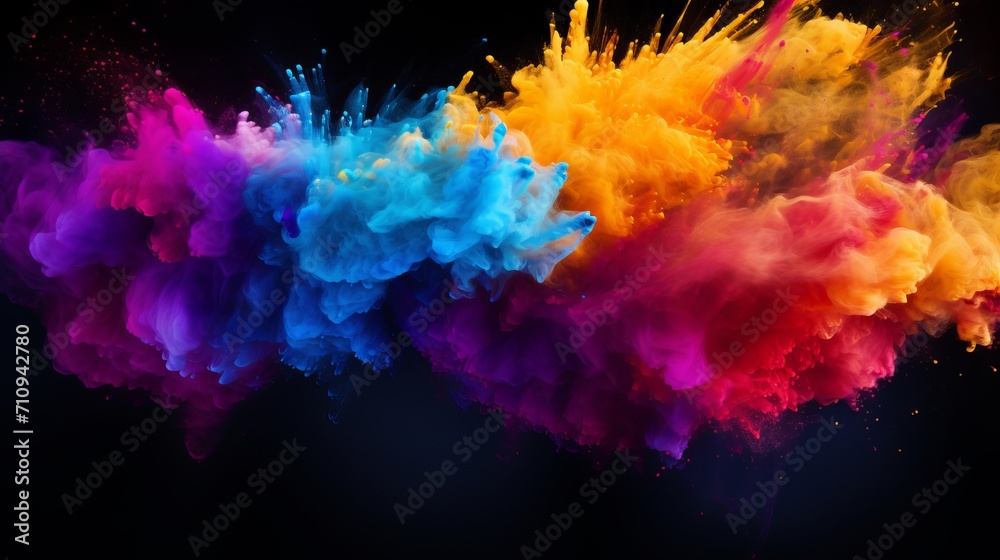 A dark background is highlighted by the splattering of high-color powder.