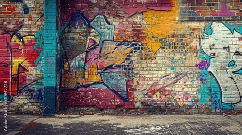 Graffiti-covered Brick Wall
