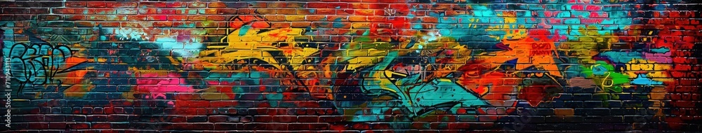 Fototapeta premium Wall with colorful graffiti in a brick building