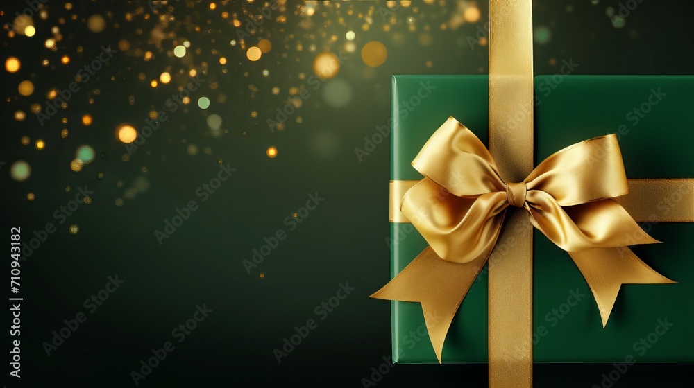 A gold ribbon is placed on a green and gold background A gold ribbon is placed on a green and gold background