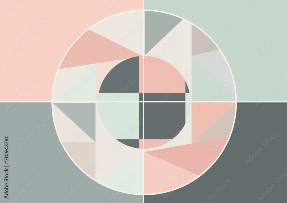 Fototapeta premium Minimalistic abstract art illustration in pastel colours made from geometric figures, simple lines, simple shapes 