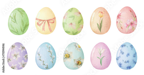Watercolor vector set of colorful Easter eggs. Elements for creative design, ...