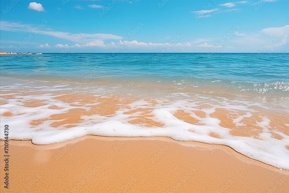 Fototapeta premium Tranquil Close-up of Soft Waves on Sandy Beach, Creating a Serene and Calming Atmosphere