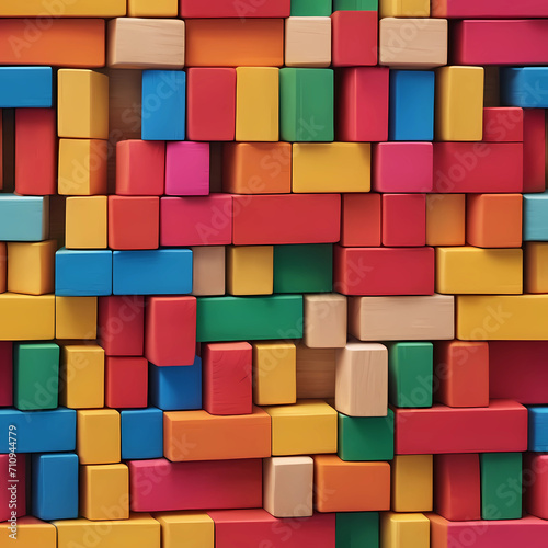 Arrangement of vibrant wooden blocks in a wide format, hand-edited for visual appeal. 