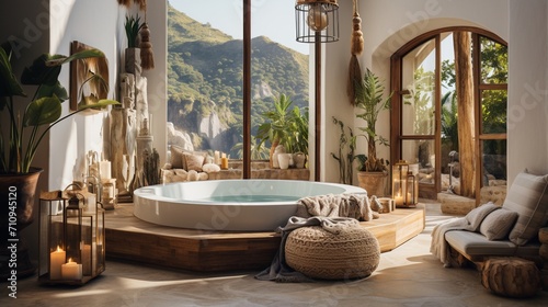 Modern bathroom with a view of the mountains