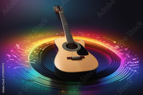 8k-digital-rendering-of-a-guitar-nestled-within-a-patterned-circle-surrounded-by-a-spectrum-of-music_(3). photo