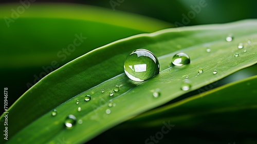 A macro shot of a raindrop about to fall from the tip of a leaf -Generative Ai