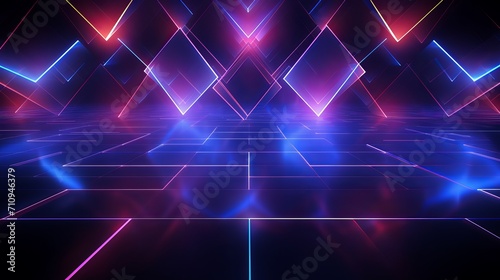 Neon laser lights are used to illustrate geometric shapes, making them great for backgrounds and wallpapers.