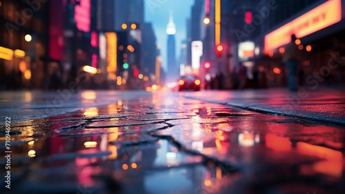 A macro shot of rain-soaked neon lights reflecting on a city street-Generative Ai