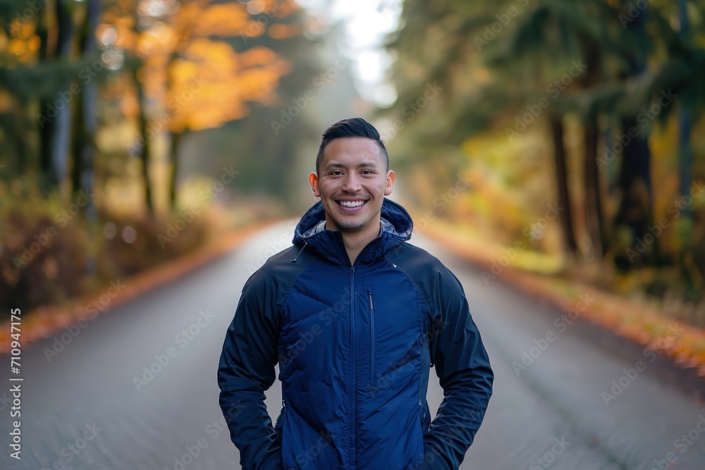 Happy man standing on road in front of trees
Happy man standing on road in front of trees
