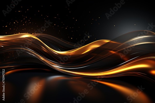 3D abstract wallpaper. Three-dimensional dark golden and black background. golden wallpaper. Black and gold background © Andrei Hasperovich