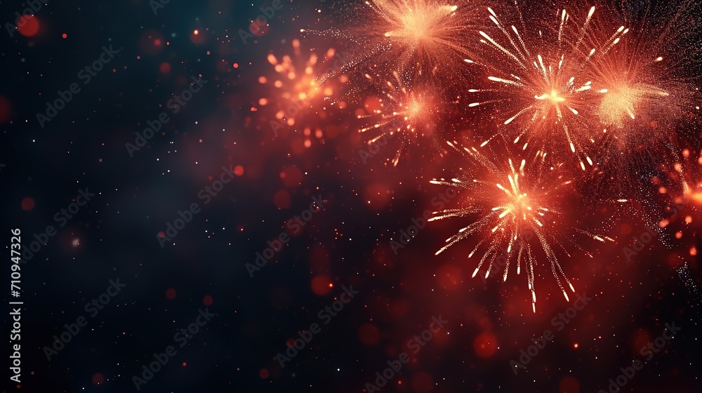 Fototapeta premium Fireworks. Colorful celebration fireworks isolated on a black sky background. From below, shot of wonderful and vivid fireworks exploding. Burst. Firework. Overlay. 