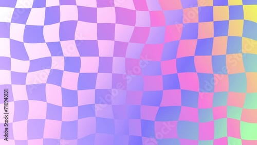 Abstract checker background. holographic, iridescent design looped animation. chessboard foil grid, geometrical shapes, Checkerboard wavy pattern. live wallpaper, motion graphics stock video