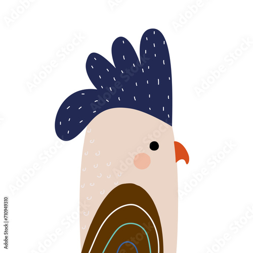 Funny cartoon parrot. Childish graphic. Vector hand drawn illustration.