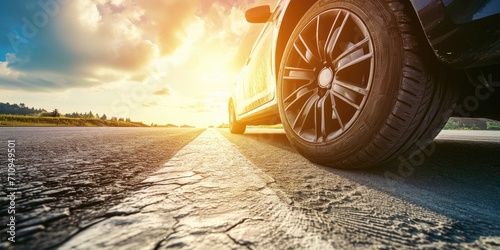 Modern car driving fast on ...