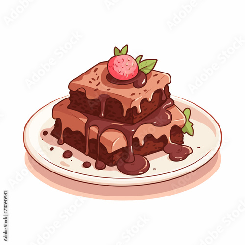 Decadent Chocolate Brownie Delight, with berries topping, isolated on white