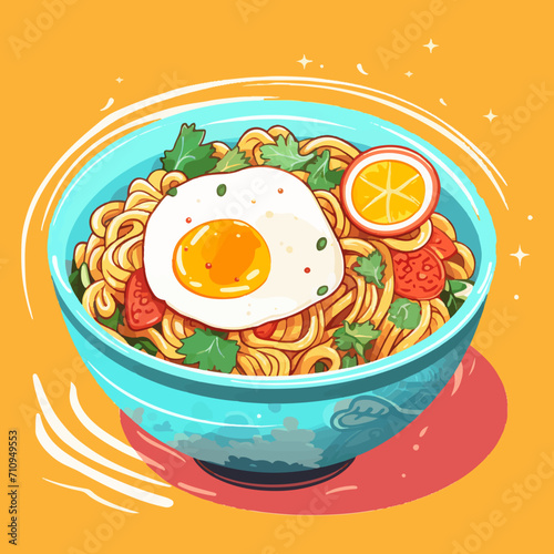 a vibrant bowl of ramen, illustration of ramen noodles in a bowl