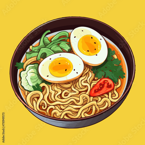 a vibrant bowl of ramen, illustration of ramen noodles in a bowl