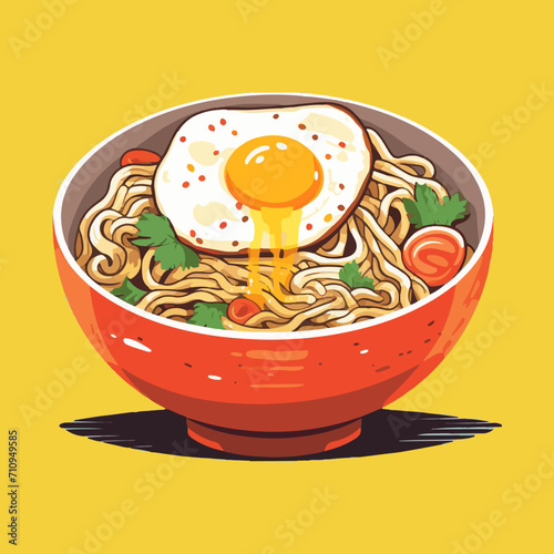 a vibrant bowl of ramen, illustration of ramen noodles in a bowl