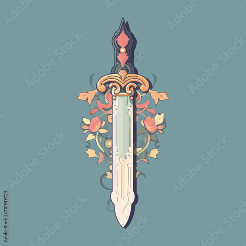 antique sword illustration with floral embellishments
