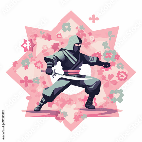 illustration of a ninja in action, isolated on white
