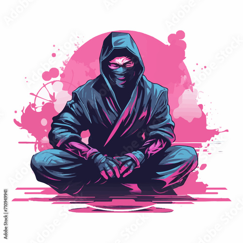 illustration of a ninja with vibrant color, isolated on white
