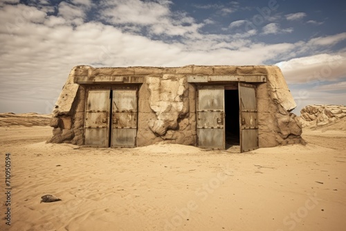 Bunker in a desert Sandy Landscape with Aged Doors