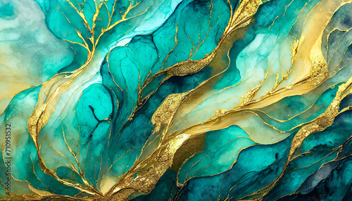 Magnifique texture d'arrière-plan marbré de couleur turquoise et or  photo