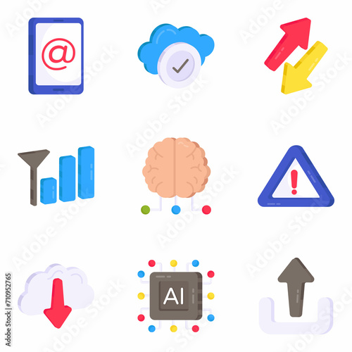Pack of Communication and Security Flat Icons

