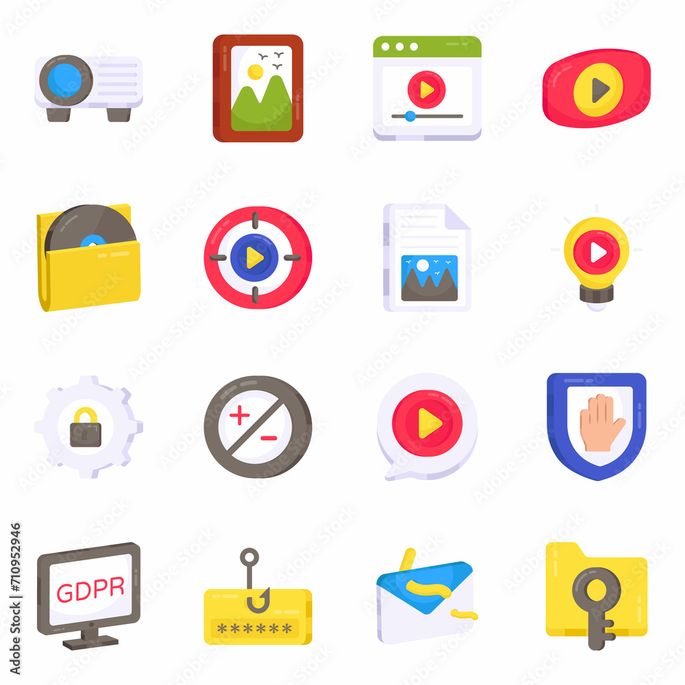 Pack of Media and Hacking Flat Icons

