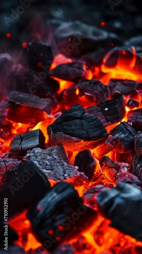 Close Up of Coal and Hot Coals, A Vivid Display of Burning Energy