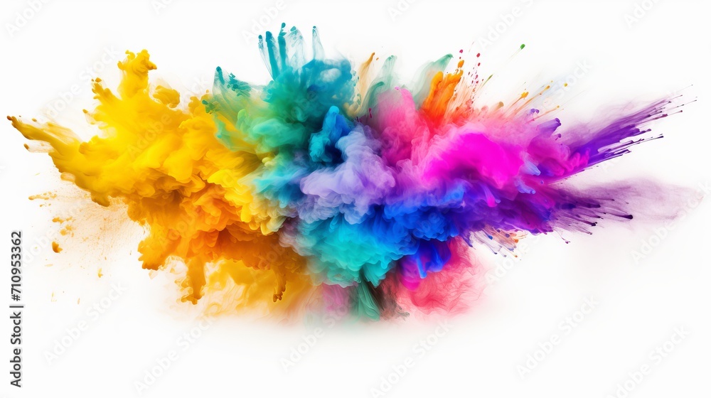 Fototapeta premium A colorful mix of rainbow powder explosion that is isolated on a white background