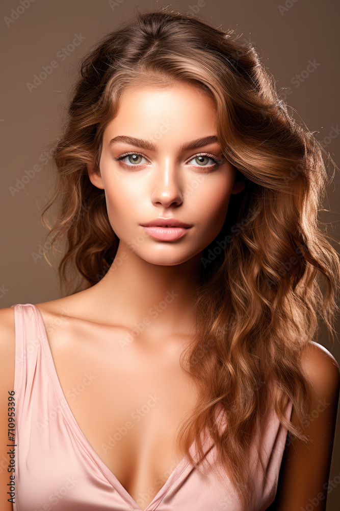 Fototapeta premium portrait of a woman Valentines makeup everyday beauty brown cream