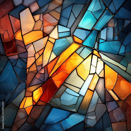Stained glass mosaic artwork with bright colors