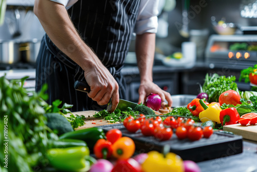 Chef garnishing dishes