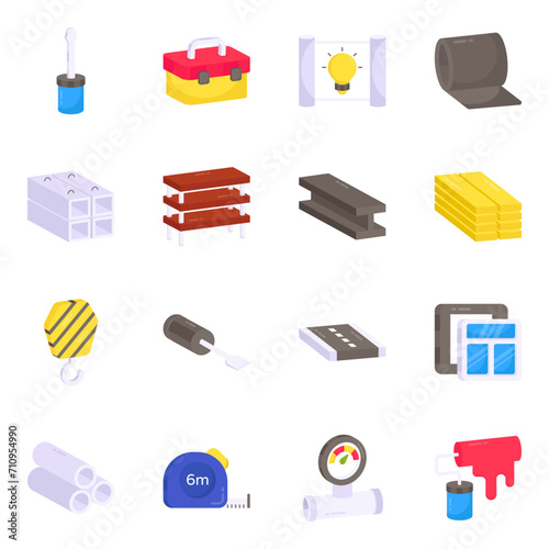 Pack of Construction Equipment Flat Icons

