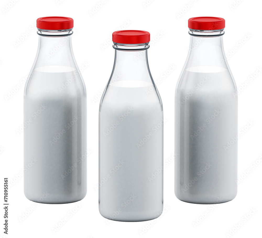 Milk bottles isolated on transparent background. 3D illustration Milk bottles isolated on transparent background. 3D illustration