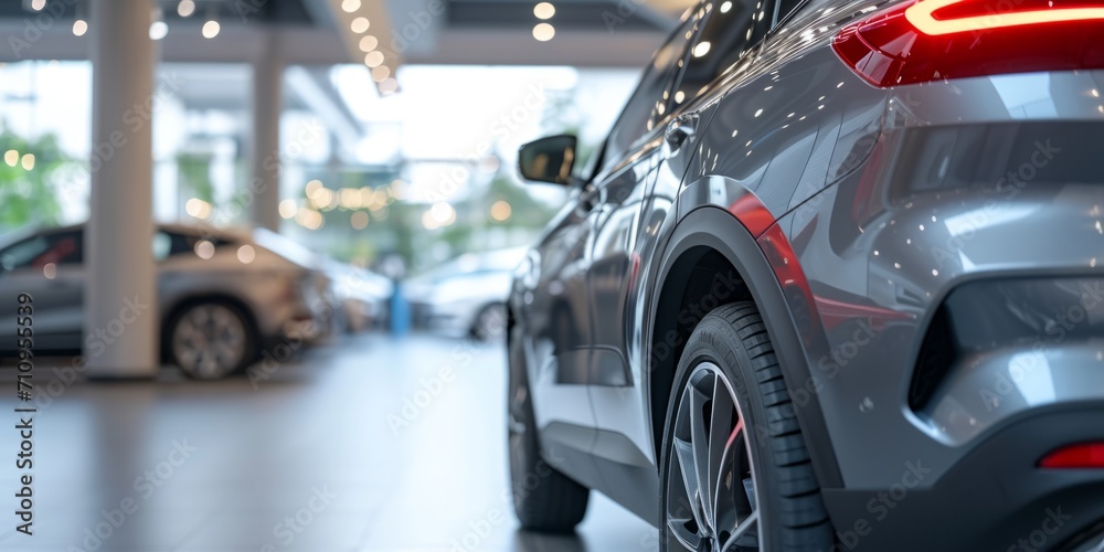 luxury car in a car showroom close-up Generative AI