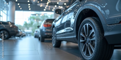 luxury car in a car showroom close-up Generative AI