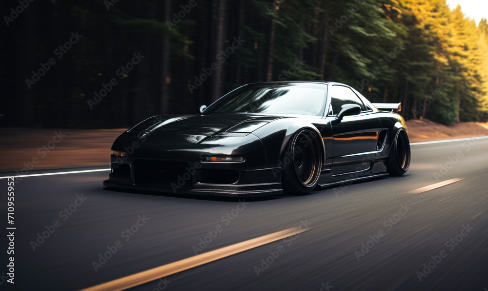 A speedster races down the road, leaving behind a streak of blurred motion. A speedster races down the road, leaving behind a streak of blurred motion.