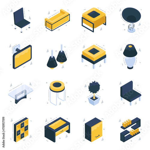 Pack of Home Furnishings Isometric Icons
