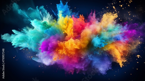 Colorful powder explosions are a part of the celebration of holi, which is an art concept of colors.