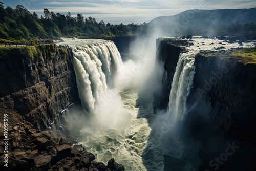 Waterfall in a canyon with a rainbow