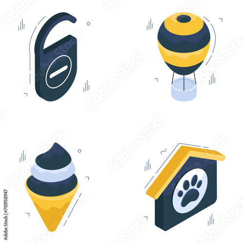 Set of Travel and Adventure Isometric Icons 


