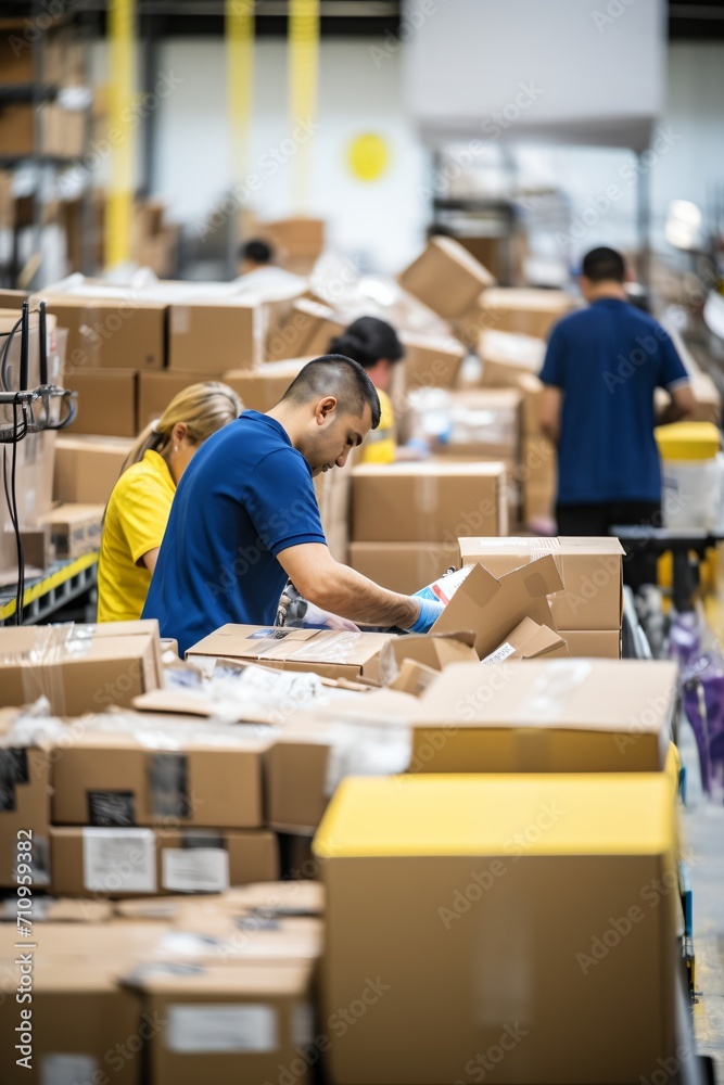 Employees working in a warehouse Employees working in a warehouse