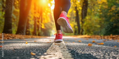 Female runner's shoes on an...