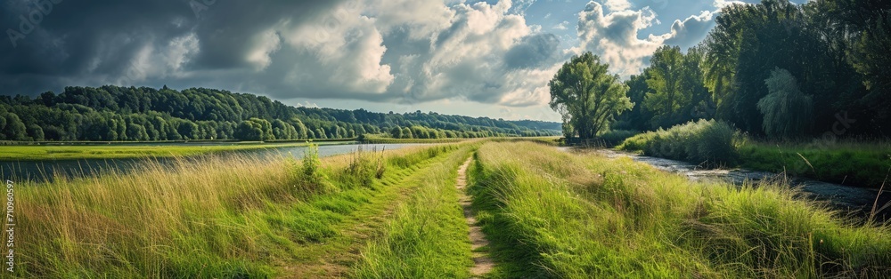 Grassy Field With Trees in Background