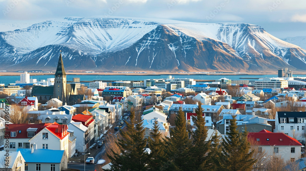 Reykjavik the capital city of Iceland. Generative AI - obrazy, fototapety, plakaty 