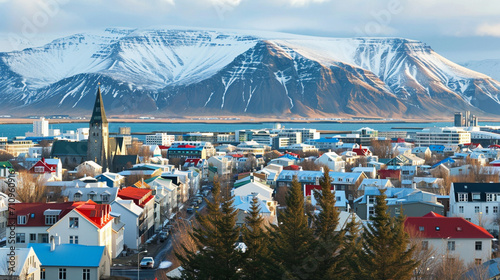 Reykjavik the capital city of Iceland. Generative AI photo