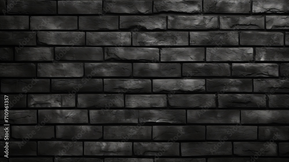 The wall is made of black brick and has a textured background.